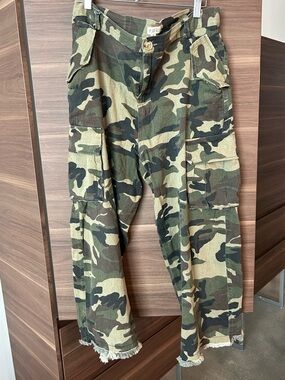POL Camouflage Utility Pants in Olive and Khaki, Relaxed Fit